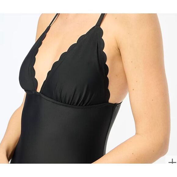 NICE J. CREW BLACK Lined Scalloped One Piece Swimsuit, SIZE Medium Good CONDITIO - Picture 2 of 12